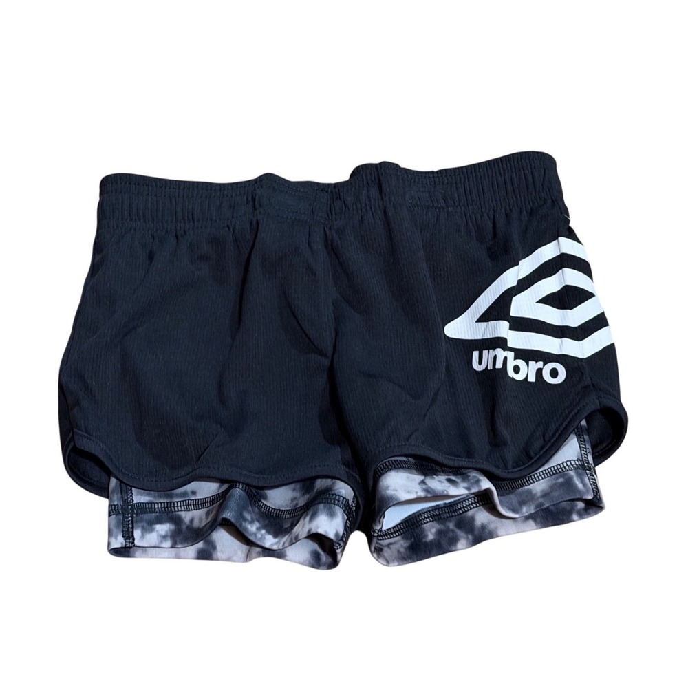 Umbro Running Shorts Black White Marble 2-in-1 Athletic Layered Small 6 Girls